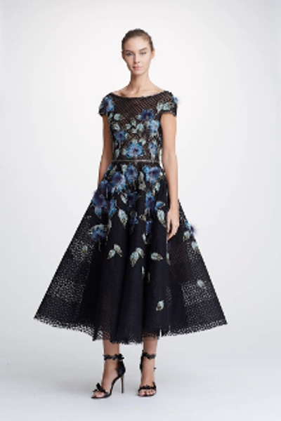 Shop Marchesa Embroidered Tulle Midi-tea Dress