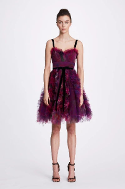 Shop Marchesa Notte Sleeveless Printed Textured Tulle Cocktail Dress