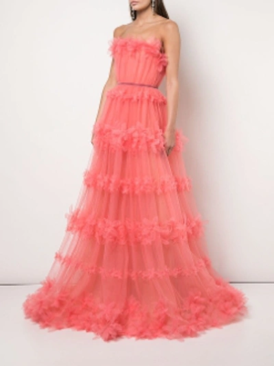 Shop Marchesa Notte Strapless Floral Stripe Tulle Ball Gown