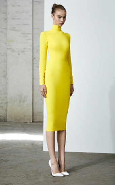 Shop Alex Perry Mason-stretch Crepe Turtleneck Midi Dress In Yellow