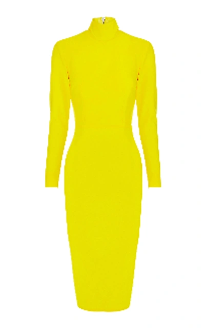Shop Alex Perry Mason-stretch Crepe Turtleneck Midi Dress In Yellow