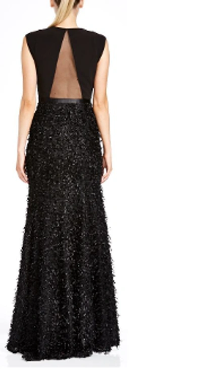 Shop Halston Heritage V Neck Feather Boucle Gown In Black