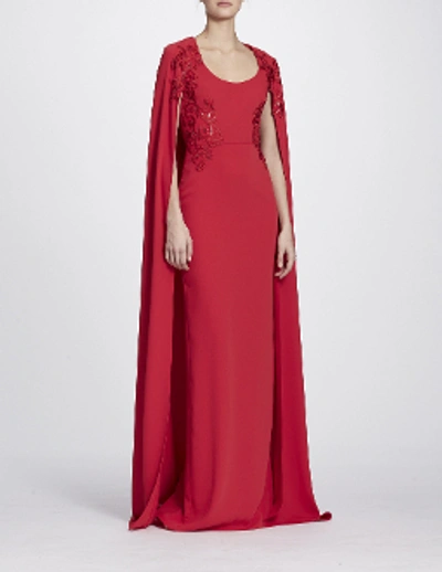Shop Marchesa Notte Sequin Embroidered Cape Gown N25g0659 In Red