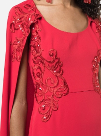 Shop Marchesa Notte Sequin Embroidered Cape Gown N25g0659 In Red