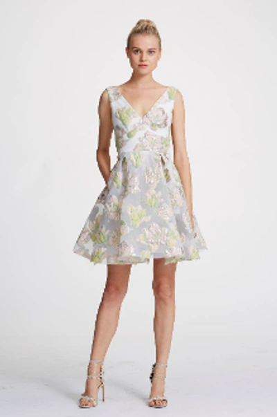Shop Marchesa Notte Spring 2019  Sleeveless Metallic Floral Cocktail Dress In Ivory