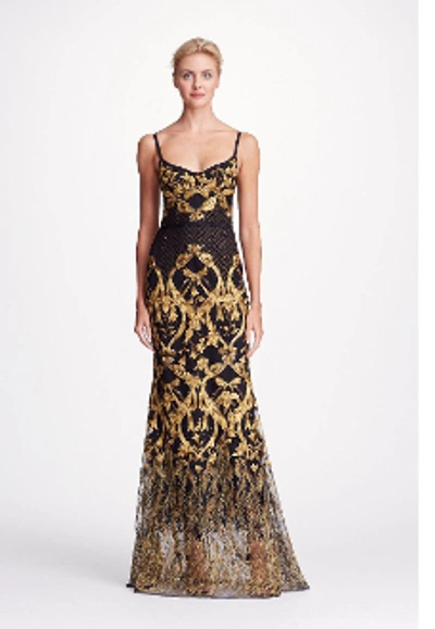 Shop Marchesa Notte Black Sleeveless Embroidered Corset Gown