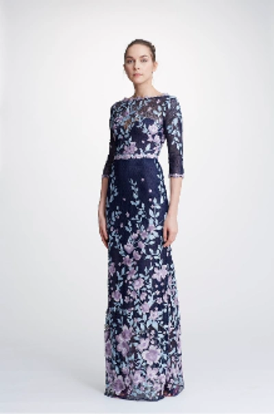 Shop Marchesa Notte 3/4 Sleeve Embroidered Guipure Gown