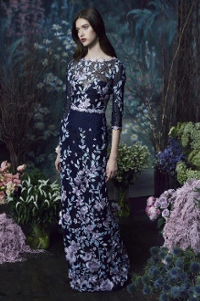 Shop Marchesa Notte 3/4 Sleeve Embroidered Guipure Gown