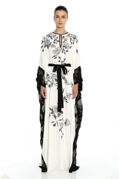 Shop Marchesa Long Sleeve Embroidered Georgette Caftan Gown