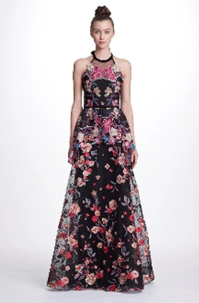 Shop Marchesa Notte Black Sleeveless Halter Neck Evening Gown