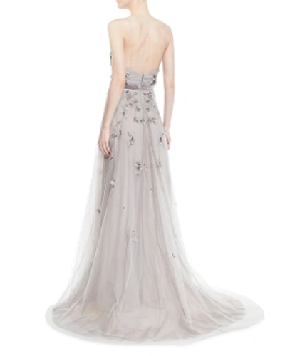 Shop Marchesa Notte Black Sleeveless Floral Beaded Tulle Evening Gown N23g0592 In Silver