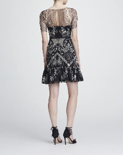 Shop Marchesa Notte Short Sleeve Chiffon And Lace Cocktail Dress