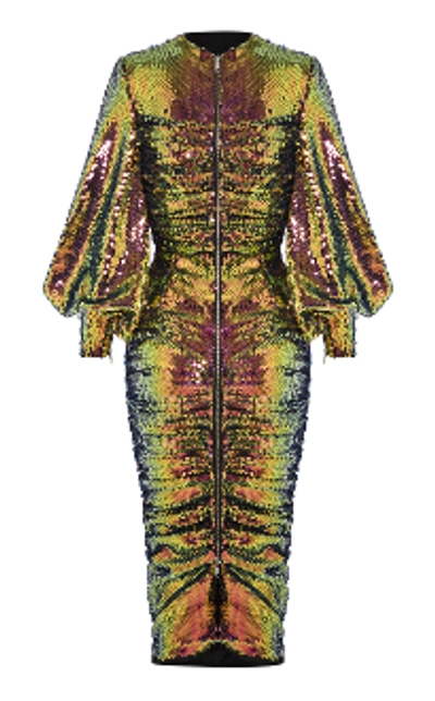 Shop Alex Perry Garret-sequin Embellished Midi Dress D618 In Pink_gold