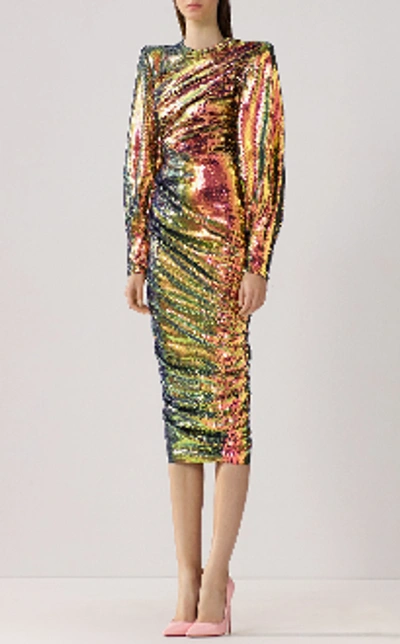 Shop Alex Perry Garret-sequin Embellished Midi Dress D618 In Pink_gold