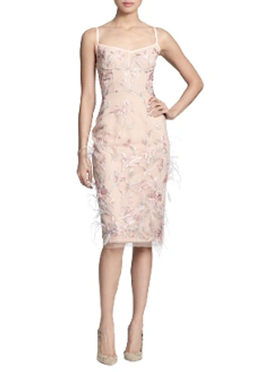 Shop Marchesa Notte Fall/winter 2018  Feather Embroidered Sleeveless Dress In Blush