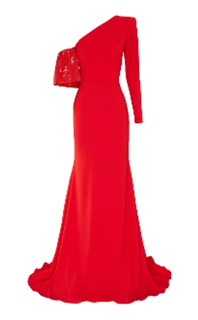 Shop Alex Perry Atlas-sequin And Satin One Shoulder Gown In Red