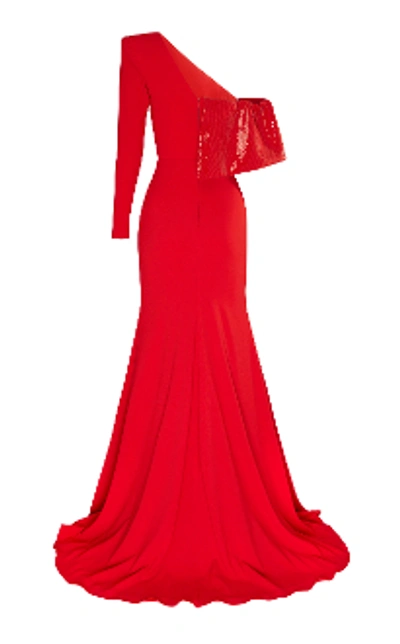 Shop Alex Perry Atlas-sequin And Satin One Shoulder Gown In Red