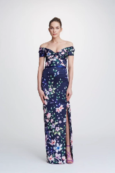 Shop Marchesa Notte Off Shoulder Printed Mikado Pique Gown