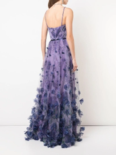 Shop Marchesa Notte Sleeveless 3d Floral Evening Gown In Lilac