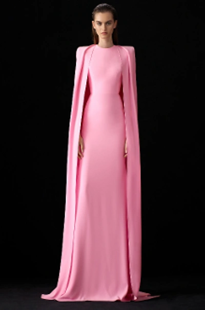 Shop Alex Perry Collins-cape Sleeve Crepe Gown D616 In Pink