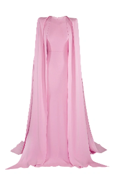 Shop Alex Perry Collins-cape Sleeve Crepe Gown D616 In Pink