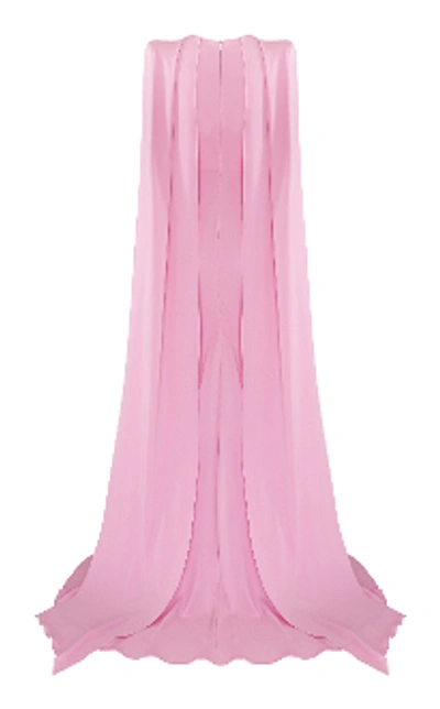 Shop Alex Perry Collins-cape Sleeve Crepe Gown D616 In Pink