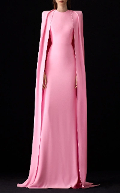 Shop Alex Perry Collins-cape Sleeve Crepe Gown D616 In Pink