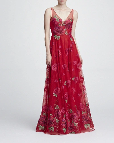 Shop Marchesa Notte Sleeveless Floral V Neck Evening Gown