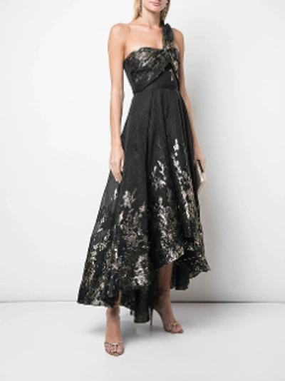 Shop Marchesa Notte One Shoulder Hi-low Midi-tea Dress