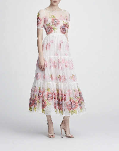 Shop Marchesa Notte Floral Short Sleeve Midi-tea Dress