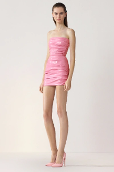 Shop Alex Perry Harris-strapless Vinyl Mini Dress D594 In Pink