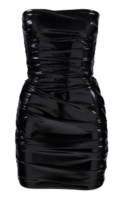 Shop Alex Perry Carter-ruched Strapless Mini Dress In Black