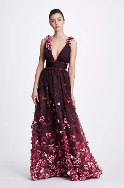 Shop Marchesa Notte Sleeveless V-neck Printed Organza Gown