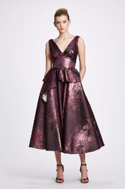 Shop Marchesa Notte Sleeveless Metallic Jacquard Midi-tea Dress