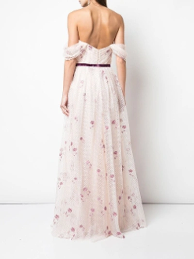 Shop Marchesa Notte Embroidered Off Shoulder Tulle Gown