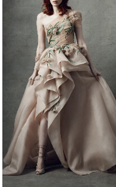 Shop Marchesa One Shoulder Floral Blush Ball Gown