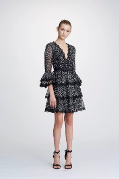 Shop Marchesa 3/4 Bell Sleeve Tulle Cocktail Dress