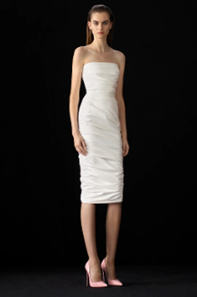 Shop Alex Perry Walker-strapless Vinyl Midi Dress In White