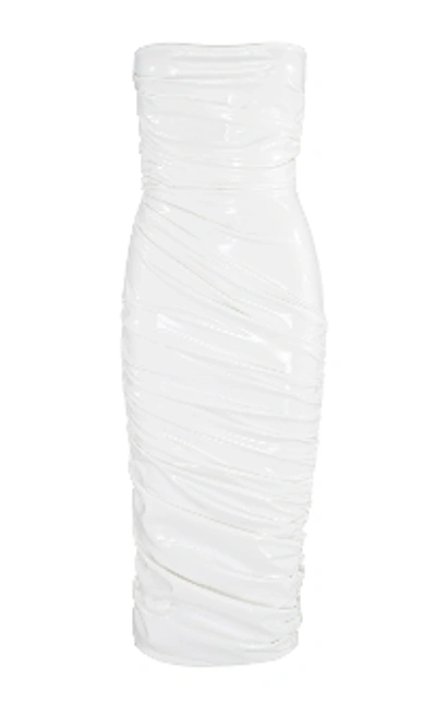 Shop Alex Perry Walker-strapless Vinyl Midi Dress In White