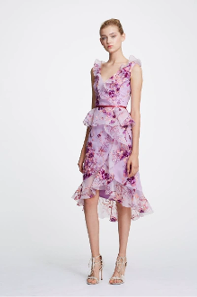 Shop Marchesa Notte Sleeveless Floral Organza Cocktail Dress N29c0855 In Lilac
