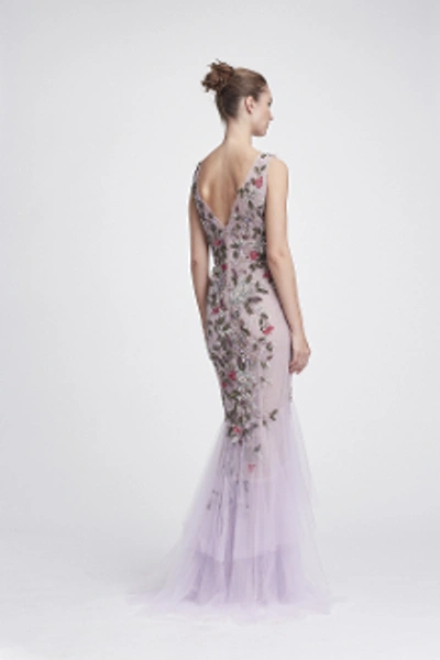 Shop Marchesa Resort 2018-19  Couture Plunging V Neck Fit And Flare Gown In Lilac