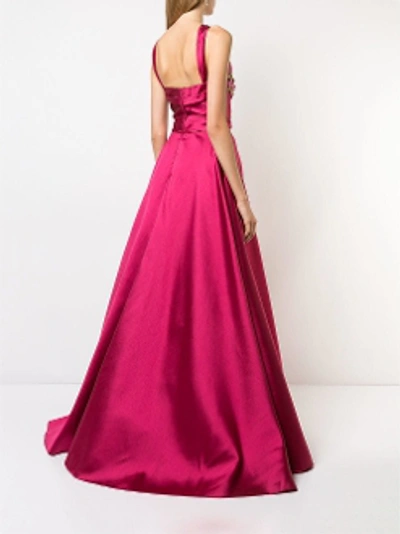Shop Marchesa Notte Fall/winter 2018  Sleeveless Embroidered Mikado Ball Gown In Fuchsia