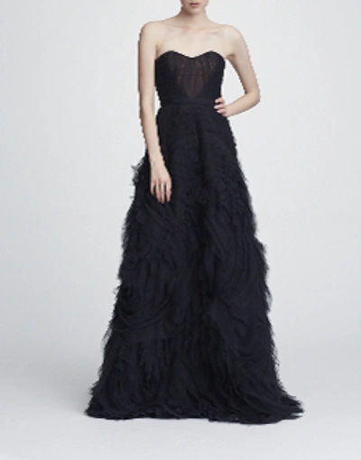 Shop Marchesa Notte Strapless Textured Tulle Gown