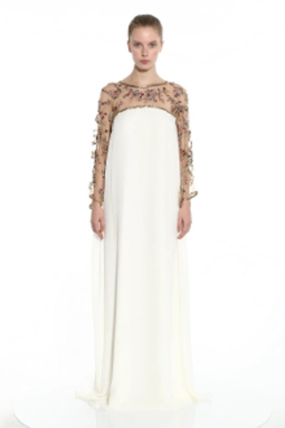 Shop Marchesa Couture Embroidered Georgette Caftan Gown M28702 In Ivory