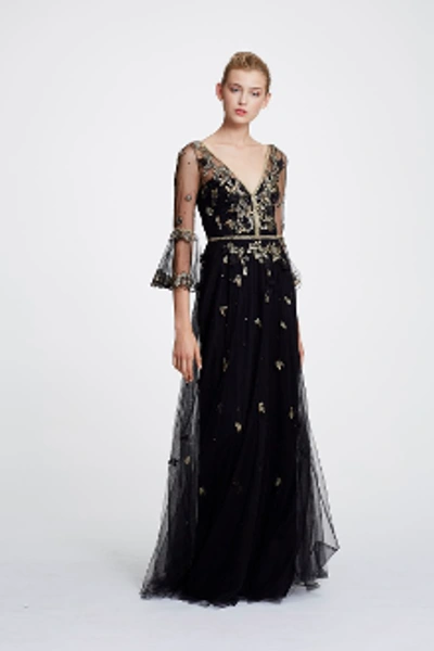 Shop Marchesa Notte Beaded Embroidered Evening Gown N30g0837 In Black