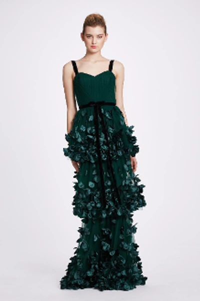 Shop Marchesa Notte Sleeveless Tiered Emerald Gown