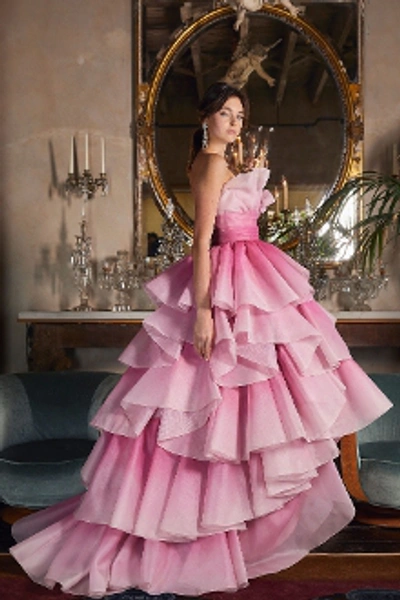 Shop Marchesa Couture Strapless Tiered Ombre Ball Gown M28813 In Rose