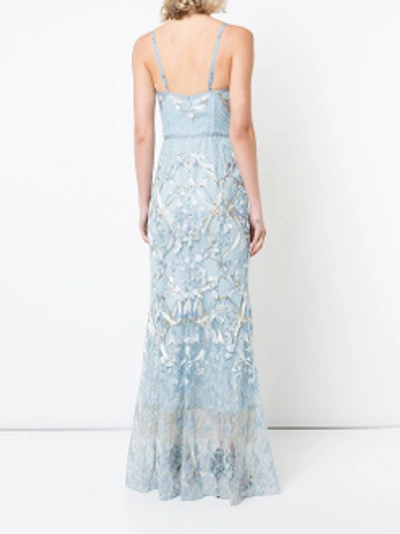 Shop Marchesa Notte Blue Sleeveless Embroidered Corset Gown In Light Blue