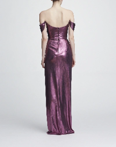 Shop Marchesa Notte Off The Shoulder Lame Gown In Lilac