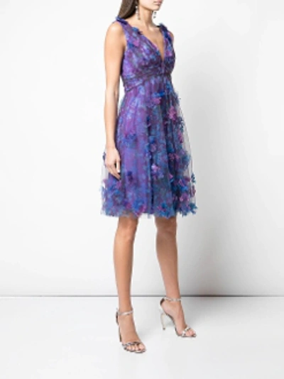 Shop Marchesa Notte Sleeveless Floral Cocktail Dress N31c0942 In Purple